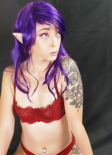  porn photos Purple-haired cosplay babe Rose, dildo , skinny 