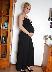 porn photos Pregnant blonde beauty drops gown to, high heels , legs 